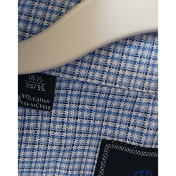 David Donahue Mens Dress Plaid Shirt Long Sleeve Button Up Blue Size 16.5 34/35 - Picture 6 of 9